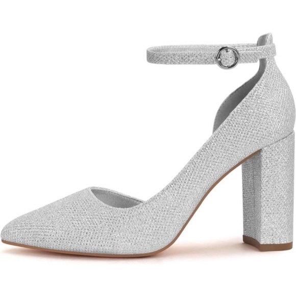 Party Women's  Sparkle Closed Toe Pumps Chunky Heels Pumps Ankle Strap NWOT 9 - Picture 2 of 12